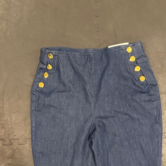 INC International Concepts Blue Flare Jeans with Gold Buttons - Picture 2 of 5
